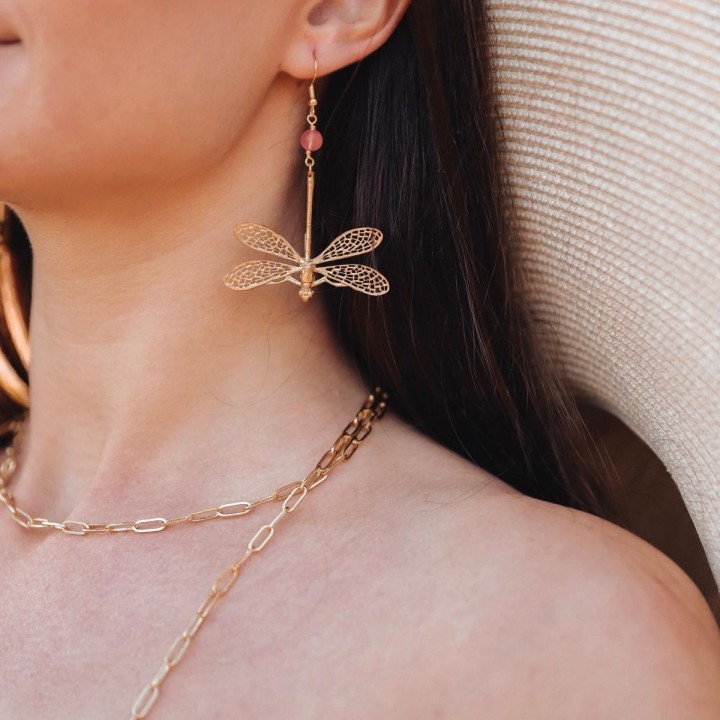 Khuyên tai thiết kế chuồn chuồn đồng mạ vàng 24k